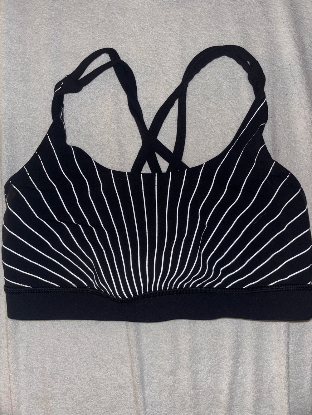 lululemon athletica Black with White Pinstripe Crisscross Sports Bra